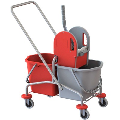 Carrello duo mop cromato 2x15 lt. con pressa