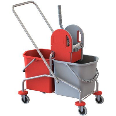 Carrello duo mop cromato 2x25 lt. con pressa